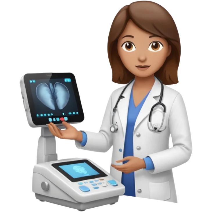 brown haired female doctor working an ultrasound machine emoji