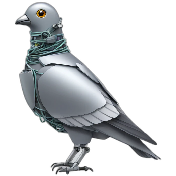 metal robot pigeon with wires emoji