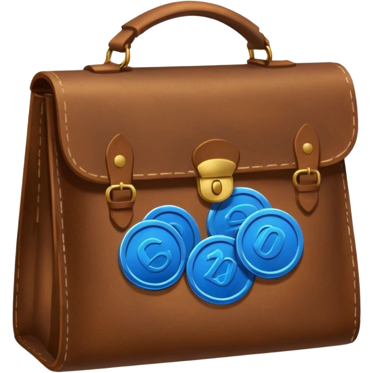 blue coins inside a brown leather bag  emoji