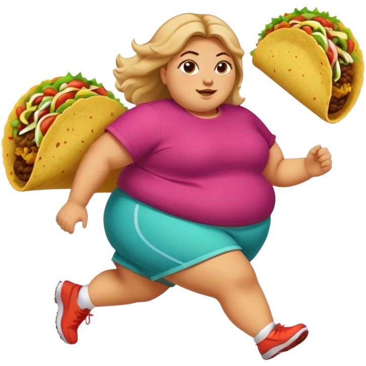 A fat girl running with tacos emoji