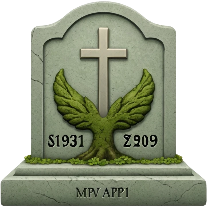 A gravestone with the inscription: 
Here rests the SVP 1971–2025 emoji