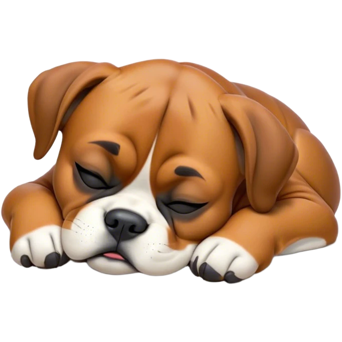 Cinematic cute Sleeping Boxer dog Portrait Emoji, cute and serene, with a stocky, adorable build and a smooth fur, eyes gently closed in peaceful slumber, Simplified yet irresistibly endearing features, highly detailed, glowing with a gentle, dreamy glow, high shine, relaxed and content, stylized with a touch of whimsy, bright and heartwarming, soft glowing outline, capturing the essence of a blissfully sleepy guardian, so comically serene it feels like it could roll out of the screen and snore with adorable charm! emoji