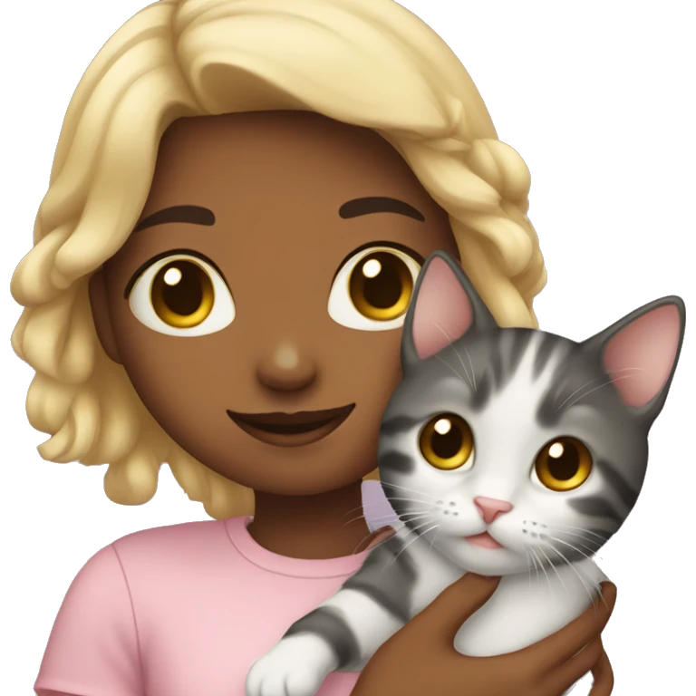 Cute girl with a kitten in her hand emoji
