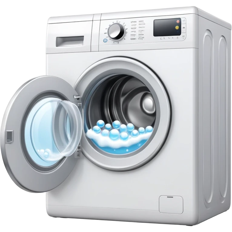 washing machine with door open and bubbles emoji