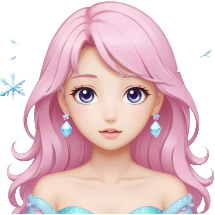 Gorgeous Beautiful Anime-Pastel-Lady with crystals and snowflakes and glitters aesthetic emoji