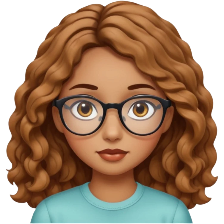 girl with wavy hair, almond shaped eyes, birthmark near her eye, tan, with swag, and glasses emoji