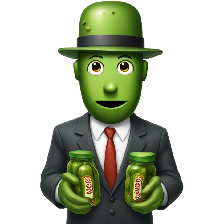 Pickle man wearing a suit holding guns made out of pickles emoji