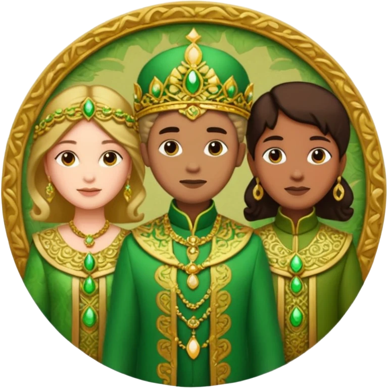 three people with a curcle that unites them with golden and green colours emoji