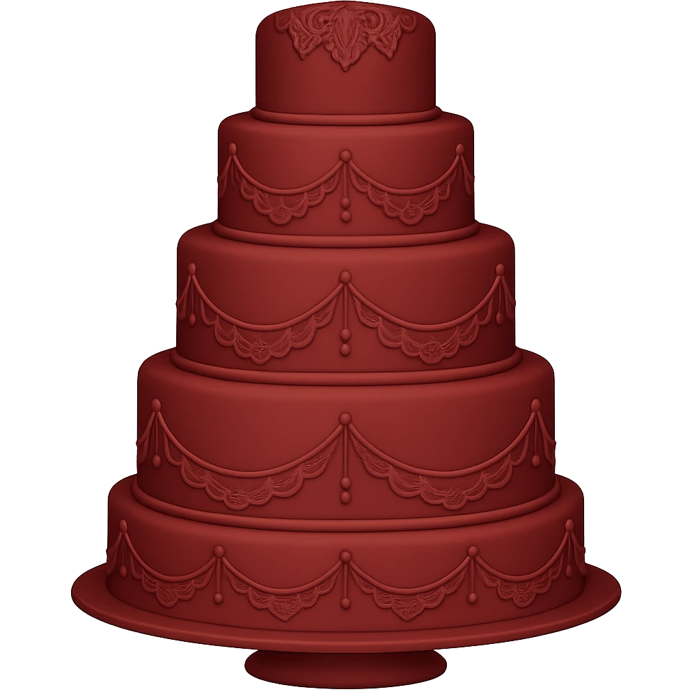 Remove gold accents from the elegant red wedding cake with lace details. Keep the background transparent. The original style is emoji style, so maintain a simple and concise emoji-like appearance. emoji