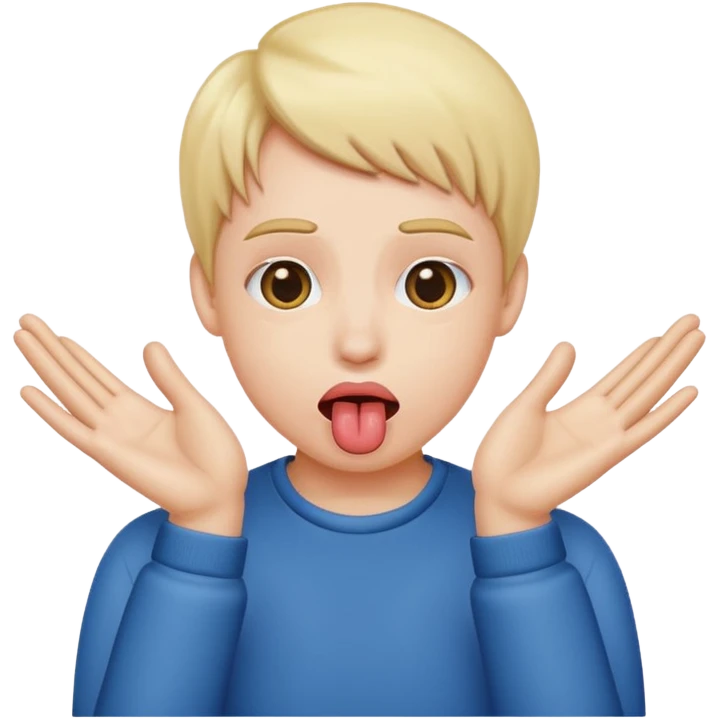 Person sticking out their tongue and with their hands to their sides next to their face with their palms facing out emoji