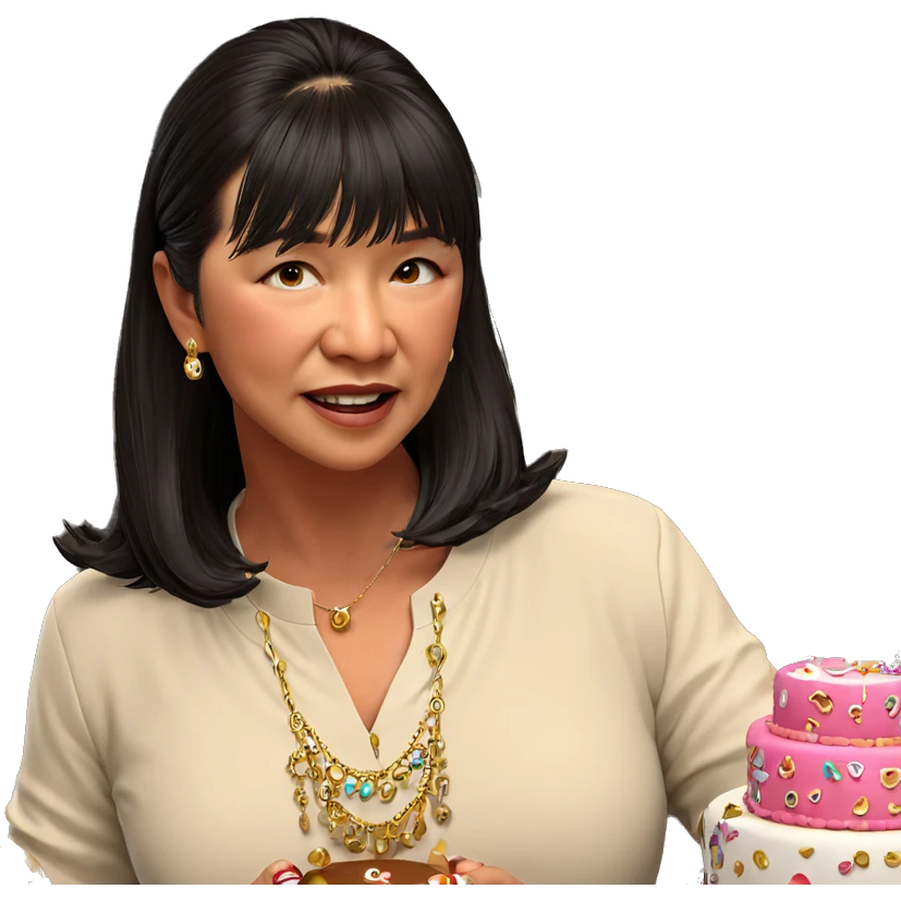 girl with cake and jewelry emoji