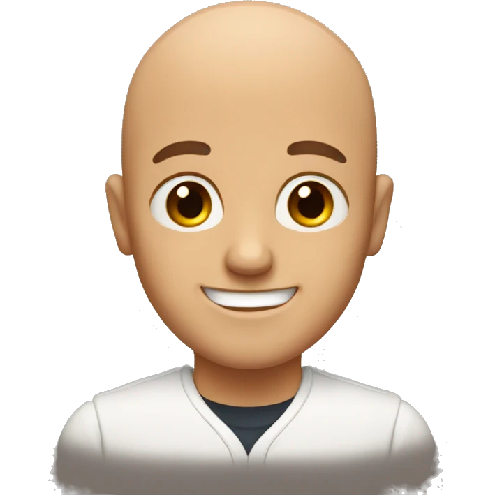A bald man with brown eyes and a smile  emoji