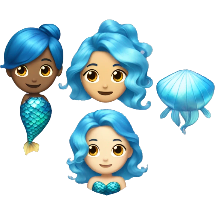 Blue pearl with blue mermaid with blue hair and blue tail with star earrings and star hair clips  emoji