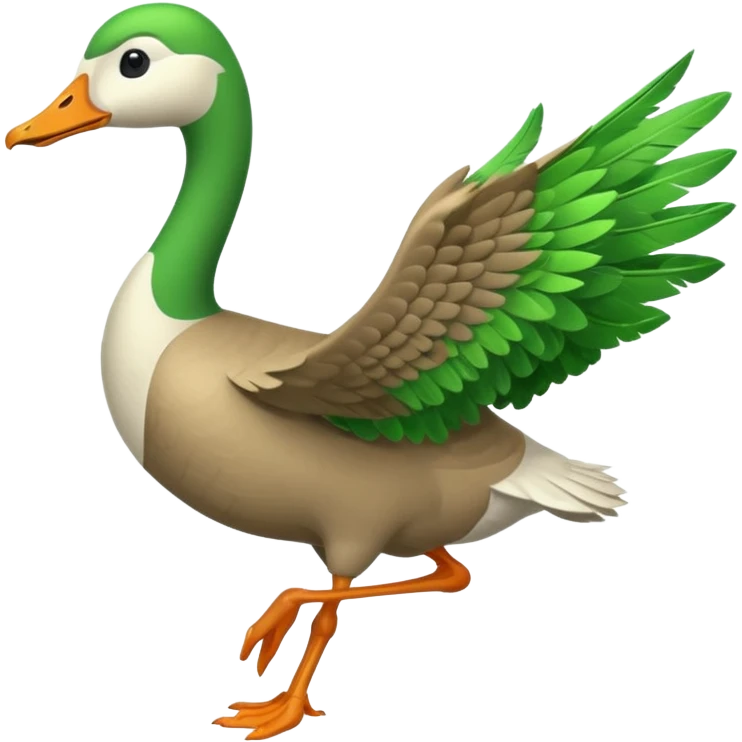 Emoji of a running goose with a very long neck and two legs. Use 🪿 shape but color it bright green (#39C700). The legs should look actively running with motion. The wings must be tightly folded against the body, not flapping or extended. emoji