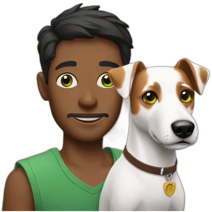 Man with green eyes with jack russell terrier dog emoji