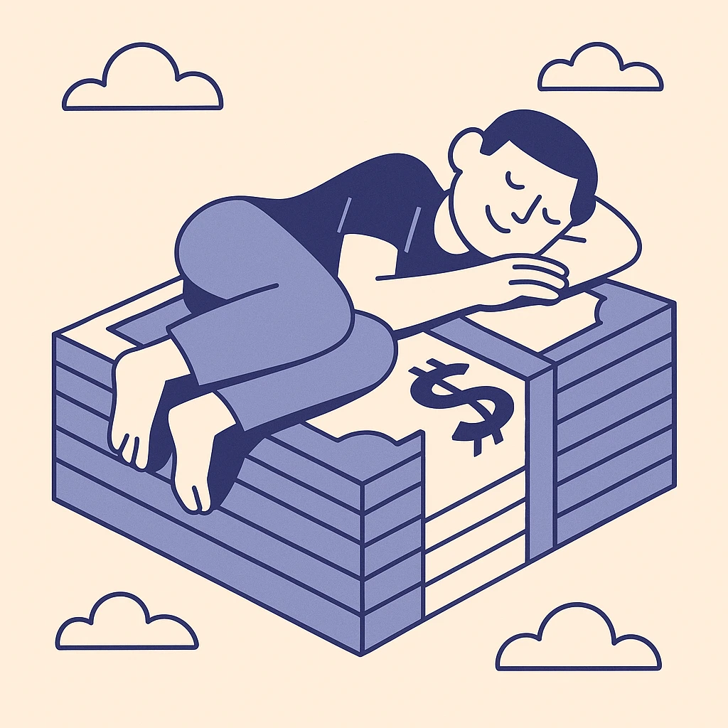 happy person napping on mattress of money emoji