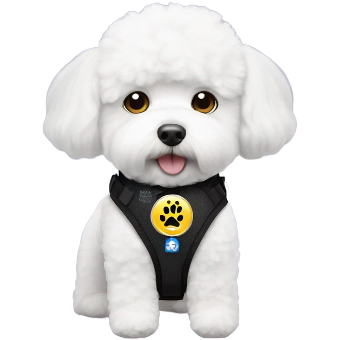 Bichon with a service dog harness with a medical alert badge  emoji