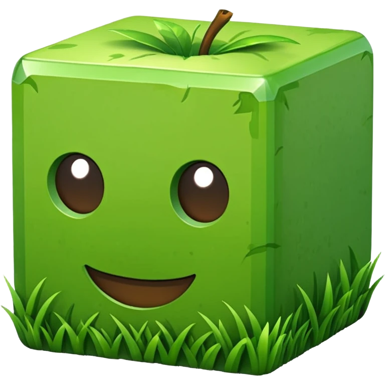 3D Apple style emoticons for Minecraft grass blocks, cube shaped with grass at the top and a plot below emoji