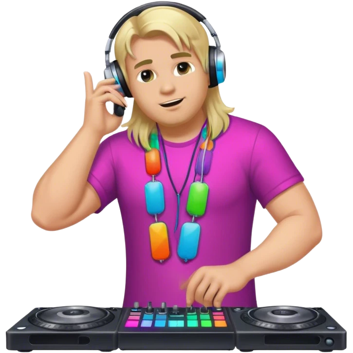 blond big man in colorful dj outfit calling emoji
