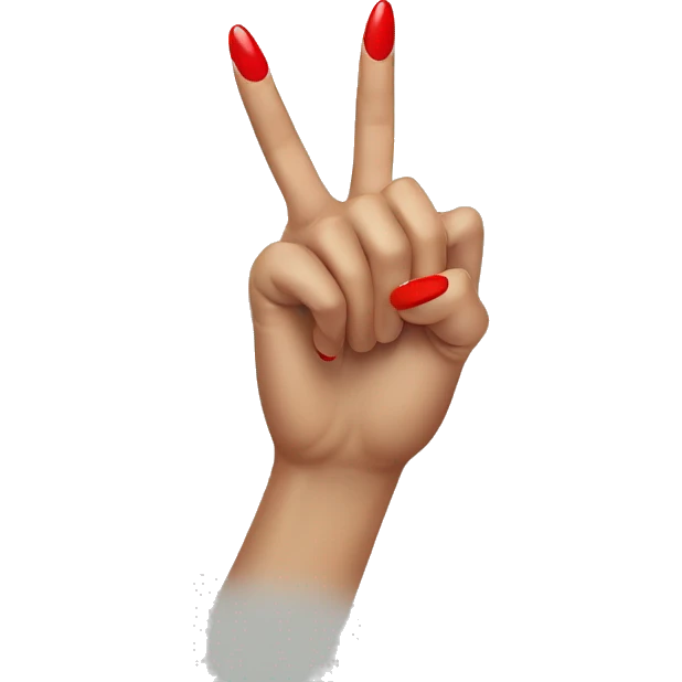 woman hand pointing index finger, red nail varnish. top of the hand is showing emoji