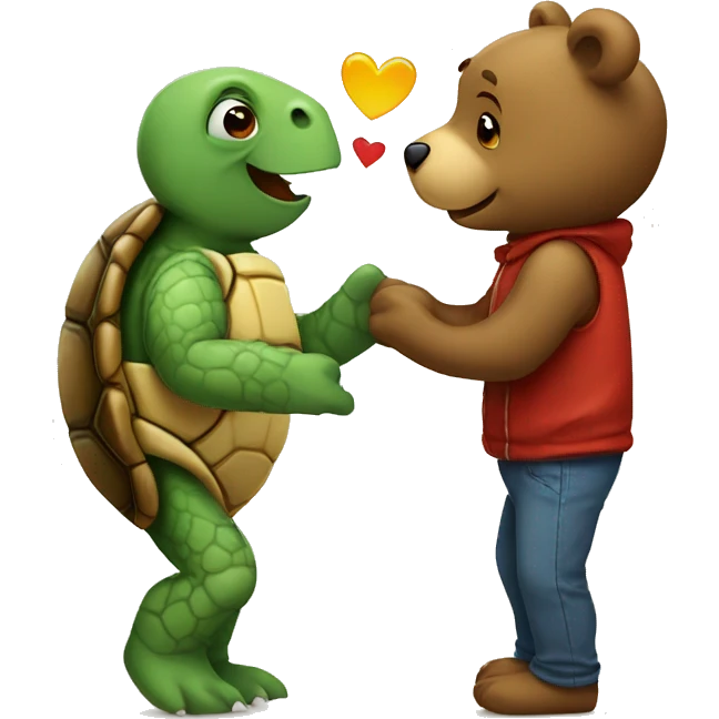 A turtle and a Bear kissing with love emoji