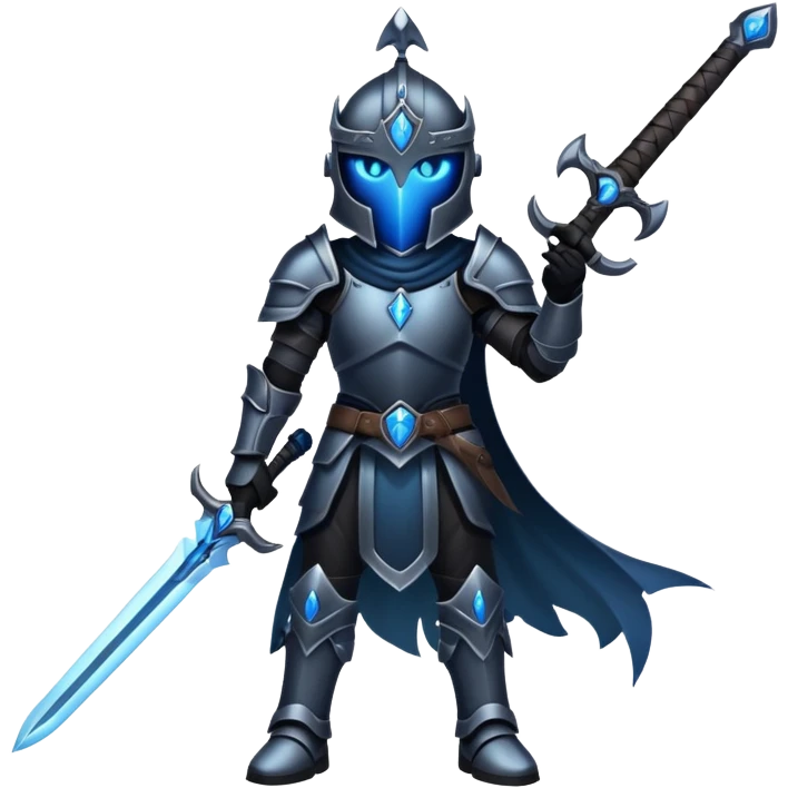 Shadow Soldier from Solo Leveling, dark shadow warrior with glowing blue eyes emoji