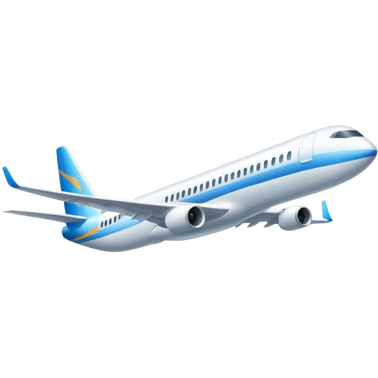 A sleek commercial airplane with long wings and shining white fuselage gliding smoothly through the sky. emoji