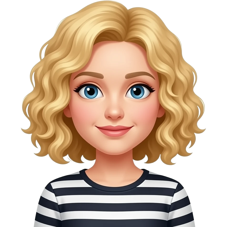 blonde curly bob red cheeks in a black and white stripe shirt emoji