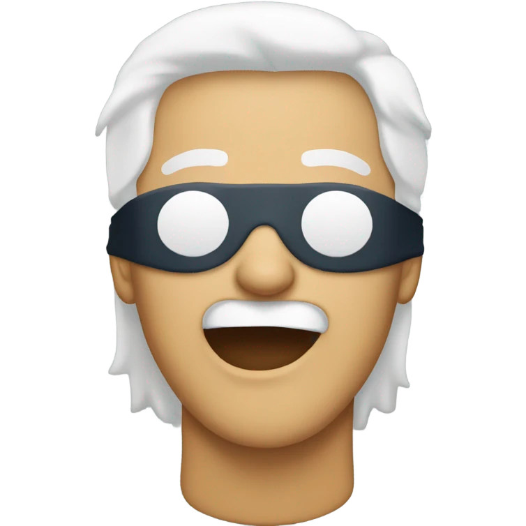 man with white hair and a blindfold biting lip emoji