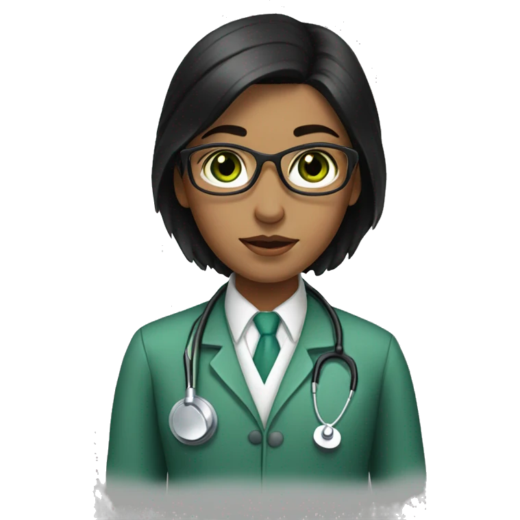 doctor, black hair, girl, white skin, green eyes emoji