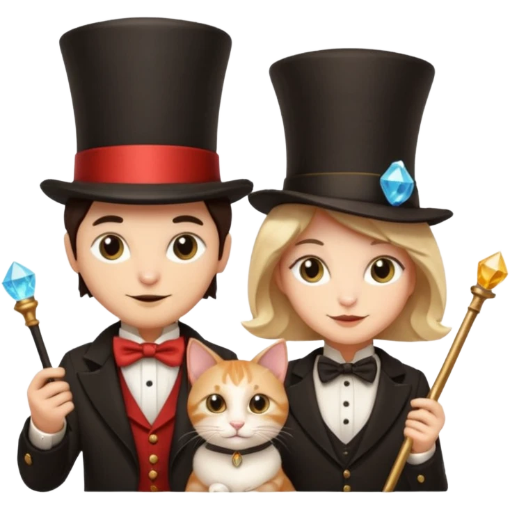 magician couple and their pet cat emoji