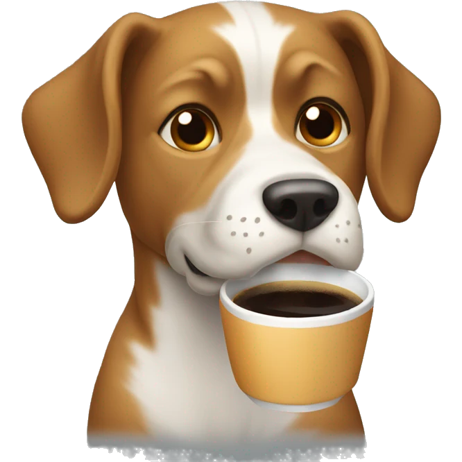 a dog is drinking coffee emoji