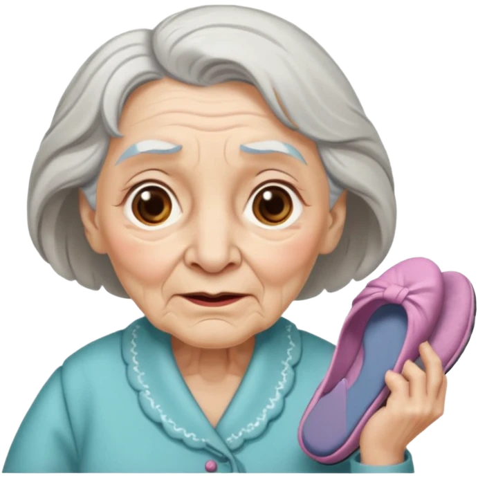 A old lady with a cross face and a slipper in her hand emoji
