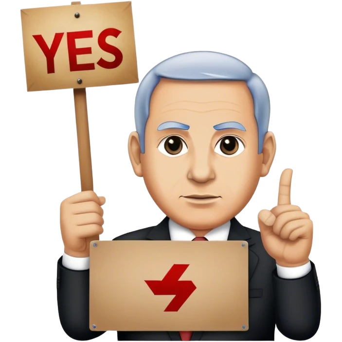 Benjamin Netanyahu holding sign saying Yes BOYCOTT emoji