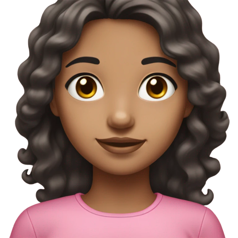 girl with whitish tanish skin brown eyes black wavy hair and pink clothes and acessories emoji