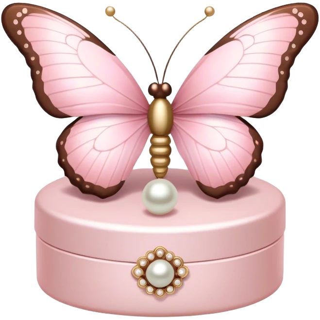A pastel pink and mocha-colored butterfly resting on a pearl-adorned trinket box.
 emoji