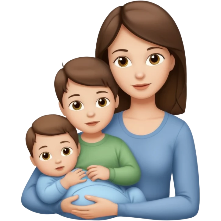Beautiful Light brunette mom with baby and two sons emoji