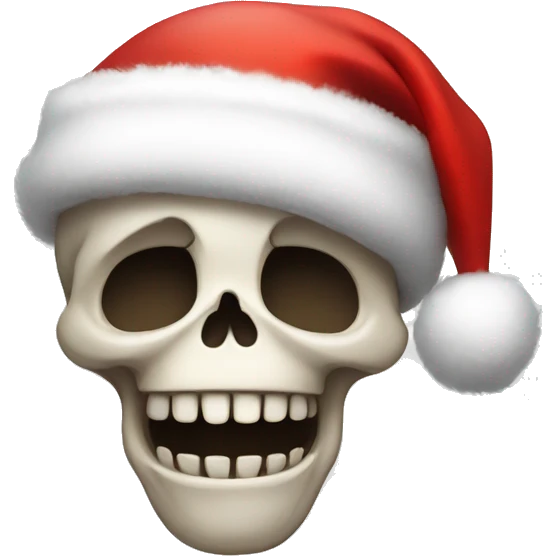 Cute, happy little skull wearing a big fluffy Santa hat. emoji