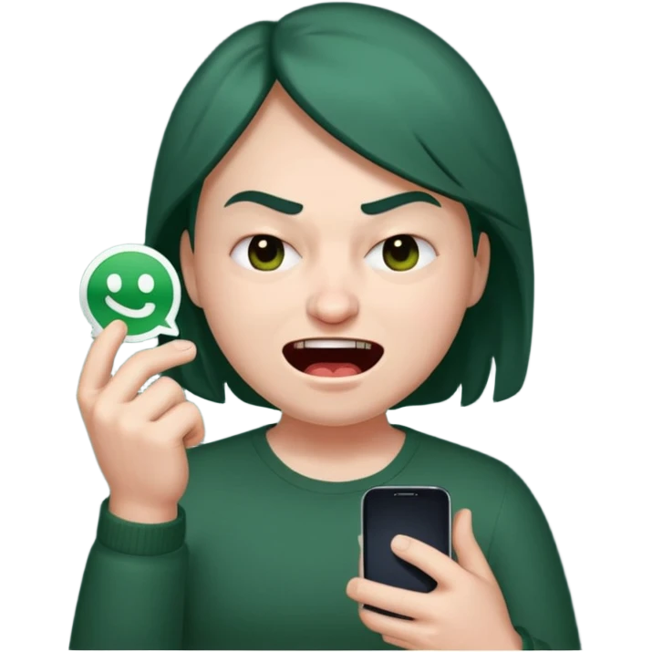 **المشهد**: وجه غاضب لكن مضحك، يمسك هاتفًا يظهر عليه 50 إشعار "واتساب"، عين واحدة مغلقة من التوتر!
- **اللمسة**: خلفية صغيرة فيها رمز "الواتساب" يضحك شيطانيًا 😈. emoji