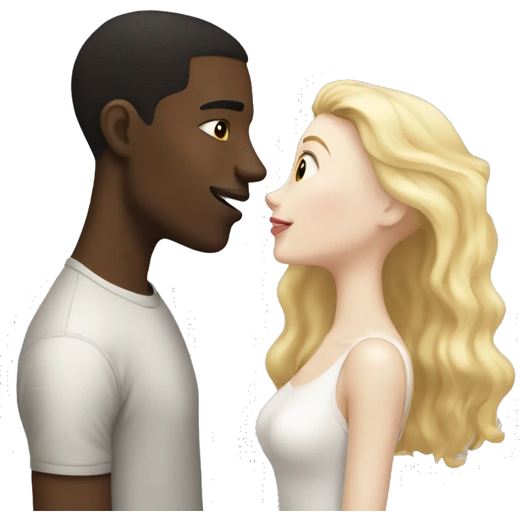 A blonde girl with pale skin kisses a light-skinned black guy with dark hair emoji