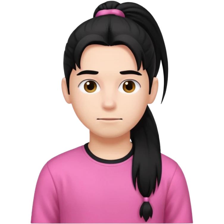 An emoji of a soft boy with black long hair in a poney tale in pink clothes emoji