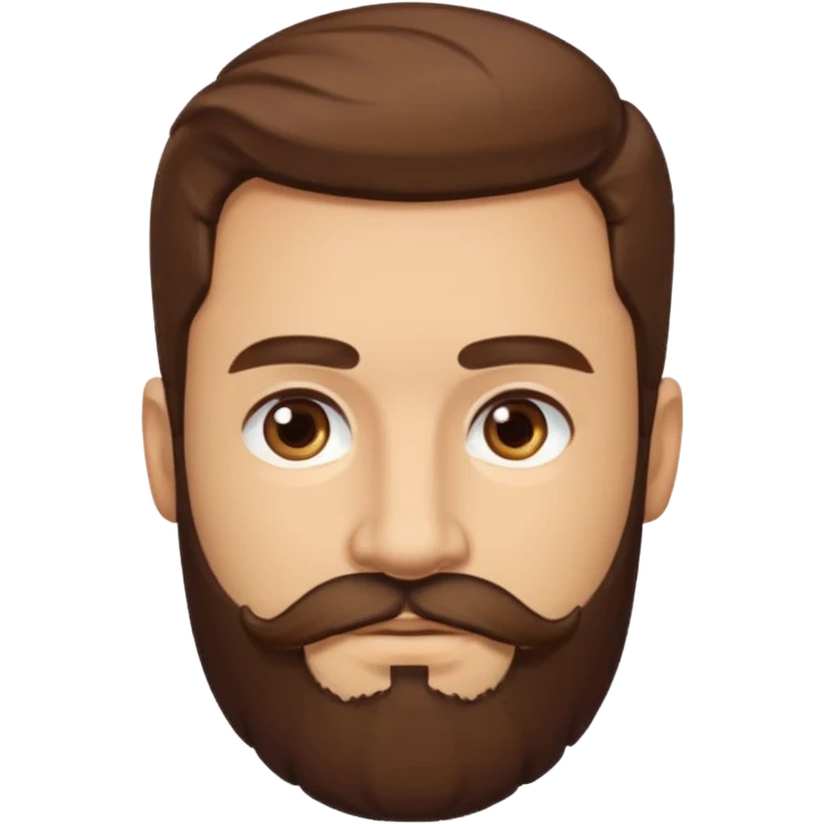 A light-skinned man with thick brown hair styled to the side, brown eyes, and a full beard with a matching mustache. emoji