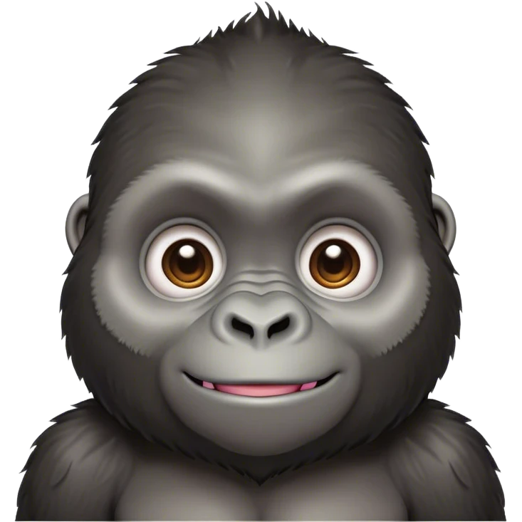 Cinematic Cute Gorilla Portrait Emoji, Head tilted playfully and inquisitively, with a robust, endearingly soft face accented by tender fur and round, sparkling eyes full of warmth, Simplified yet irresistibly adorable features, highly detailed, glowing with a warm, friendly jungle glow, high shine, affectionate and lively, stylized with a touch of whimsical charm, soft glowing outline, capturing the essence of a mischievous yet loving gorilla that feels like it could lumber out of the screen into your arms! emoji