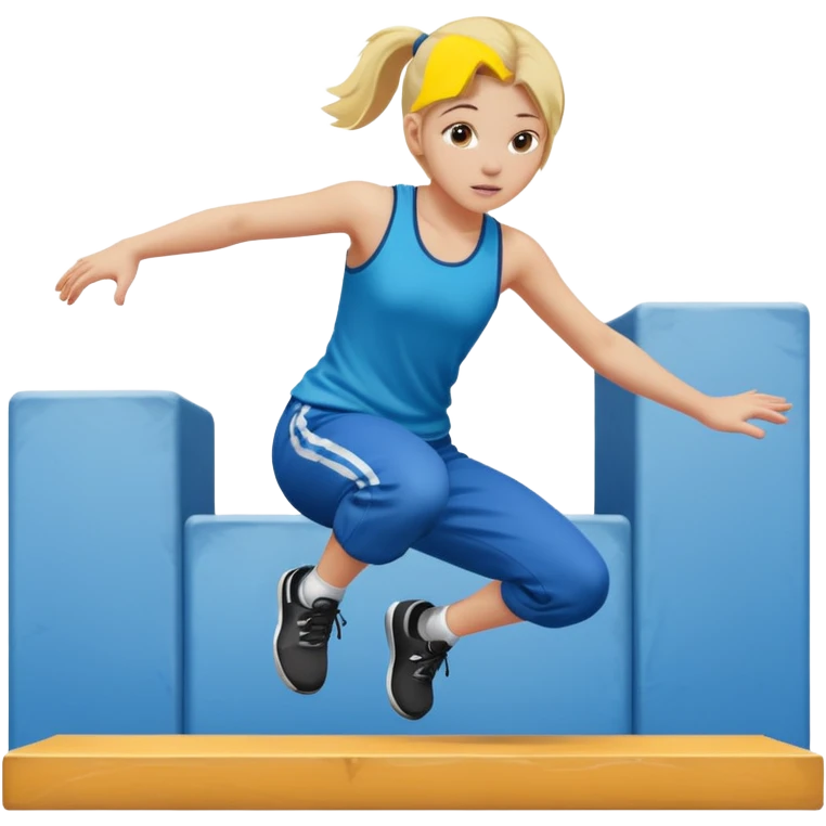 a young blonde girl doing parkour at kids school emoji