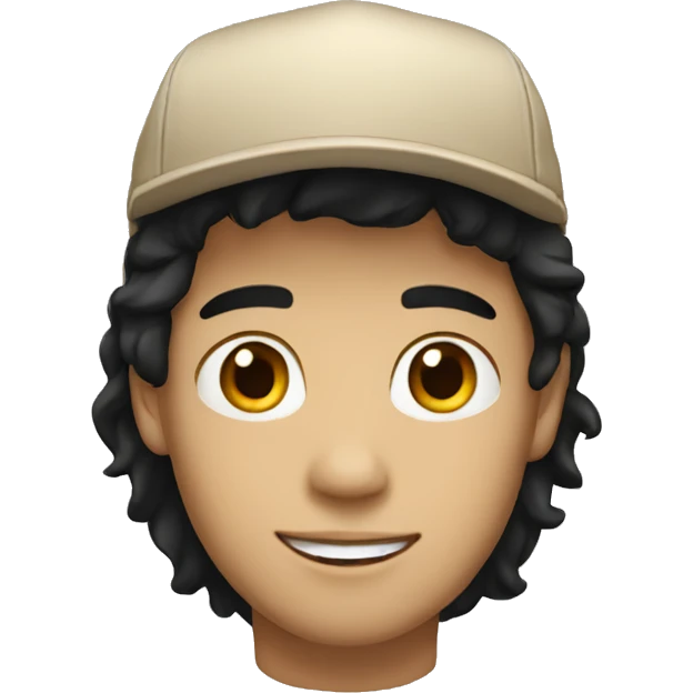 "Young man, white with black hair, wearing a beige cap." emoji