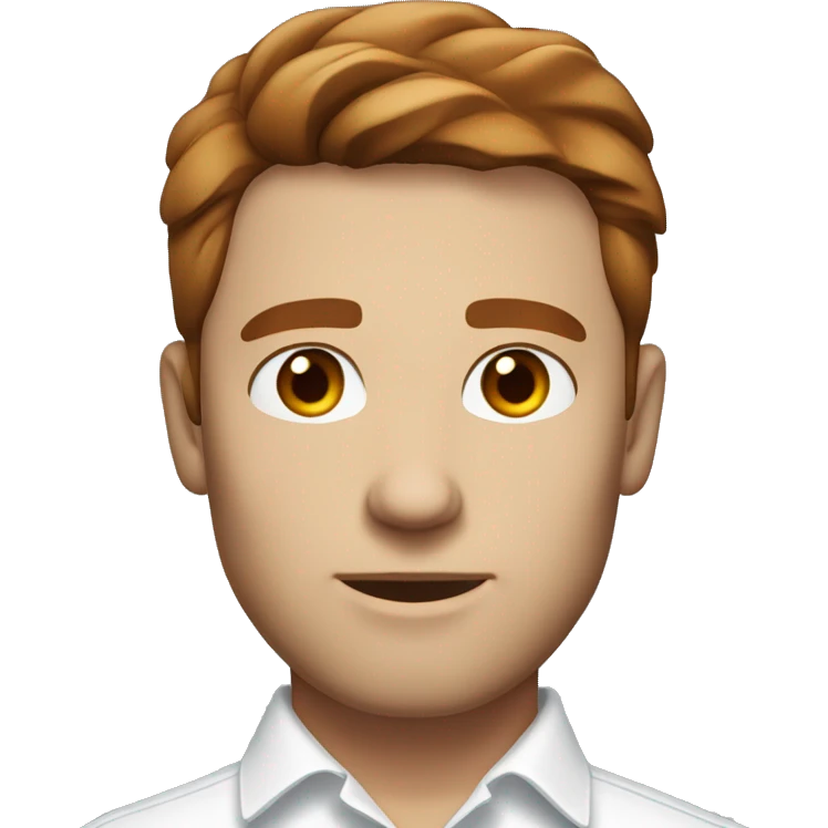 Portrait of an adult guy with brown-dark-red hair, serious, light skin, brown stubble, blue eyes, wearing a white office shirt. emoji