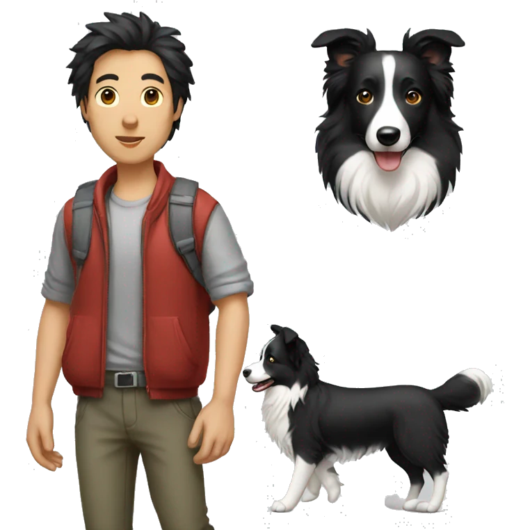 A Chinese man walking border collie emoji