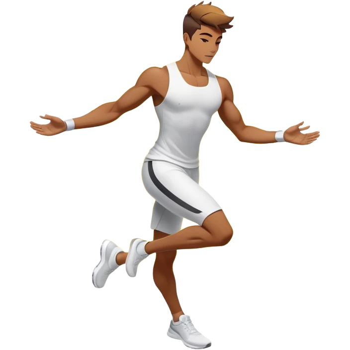 Masculine silhouette with athletic wear, surrounded by transformative energy aura, dynamic style essence with floating fashion elements emoji