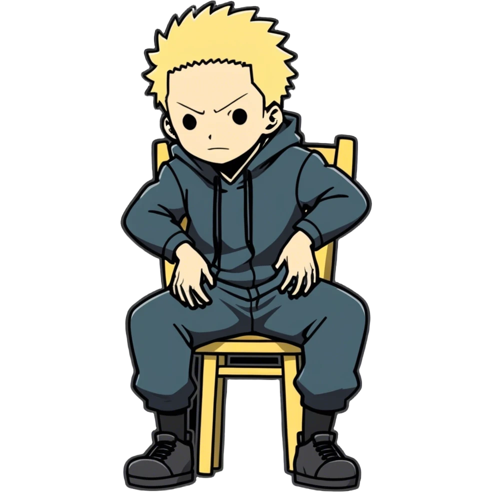 gojo from jujutsu kaisen standing on a chair and saying "i am the strongest" emoji