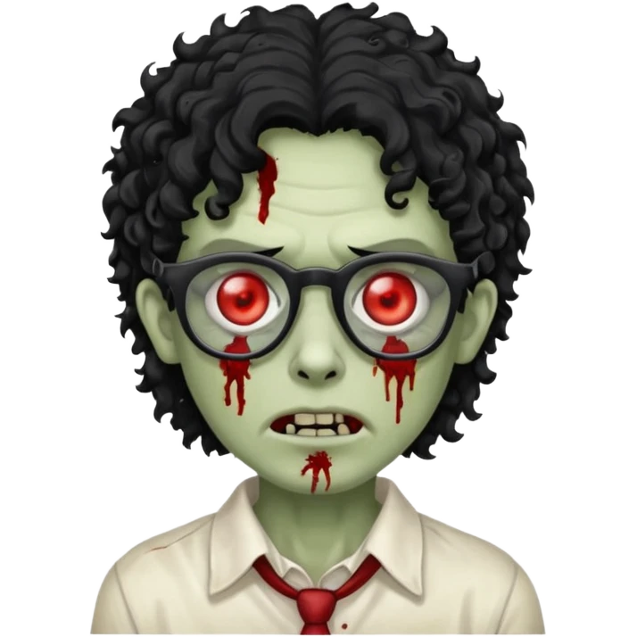 glasses zombie with black curly hair emoji